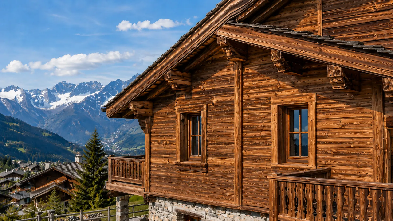 Chalet en bois après application de lasure