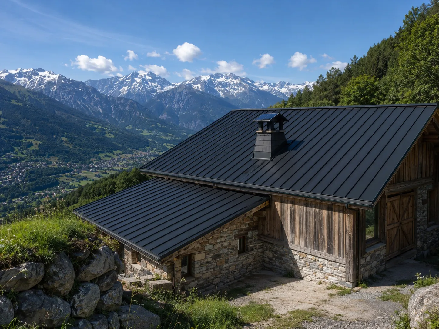 Bâtiment de montagne avec couverture rénovée